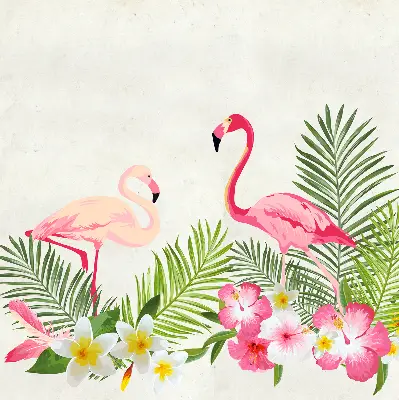 Rollo lichtundurchlässig Flamingos bei den Blättern