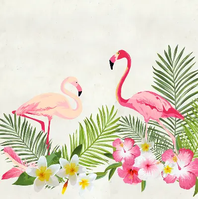 Rollo lichtundurchlässig Flamingos bei den Blättern