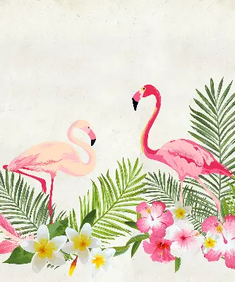 Rollo lichtundurchlässig Flamingos bei den Blättern