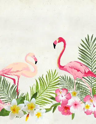 Rollo lichtundurchlässig Flamingos bei den Blättern