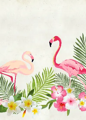 Rollo lichtundurchlässig Flamingos bei den Blättern