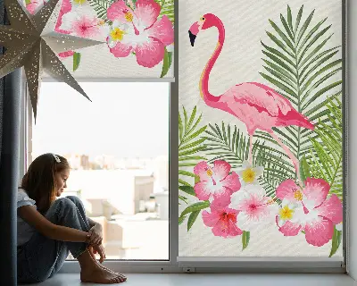 Rollo lichtundurchlässig Flamingos bei den Blättern