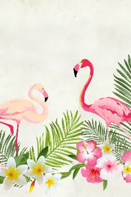 Rollo lichtundurchlässig Flamingos bei den Blättern