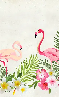 Rollo lichtundurchlässig Flamingos bei den Blättern