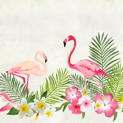 Rollo lichtundurchlässig Flamingos bei den Blättern