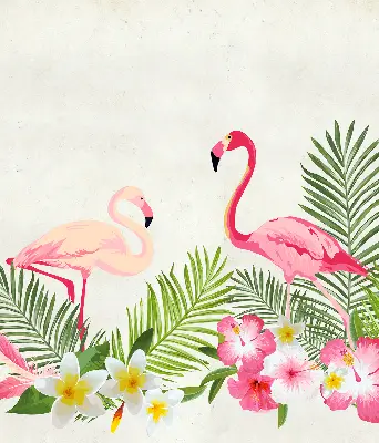 Rollo lichtundurchlässig Flamingos bei den Blättern