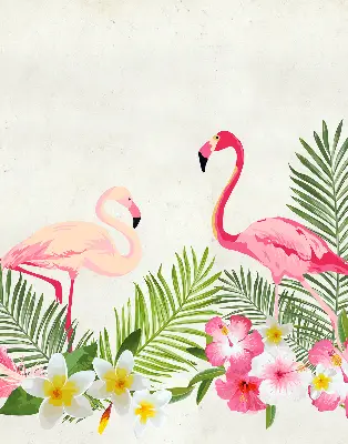 Rollo lichtundurchlässig Flamingos bei den Blättern