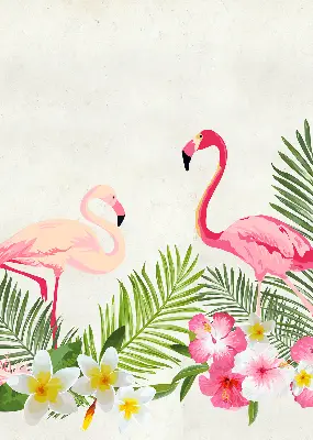 Rollo lichtundurchlässig Flamingos bei den Blättern
