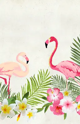 Rollo lichtundurchlässig Flamingos bei den Blättern