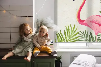 Rollo lichtundurchlässig Flamingos bei den Blättern