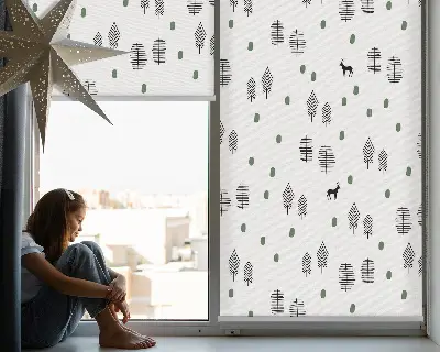 Fenster rollo Gezeichnete Bäume und Hirsche