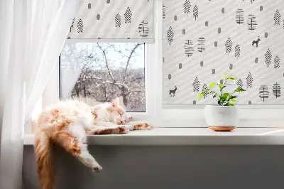 Fenster rollo Gezeichnete Bäume und Hirsche