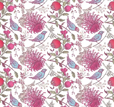 Verdunkelungsrollo Bunte Vögel zwischen den Blumen