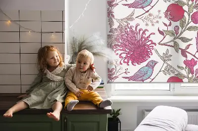 Verdunkelungsrollo Bunte Vögel zwischen den Blumen