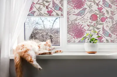 Verdunkelungsrollo Bunte Vögel zwischen den Blumen