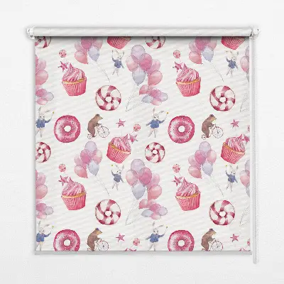 Fenster rollo Rosa Luftballons, Donuts und Häschen
