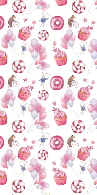 Fenster rollo Rosa Luftballons, Donuts und Häschen