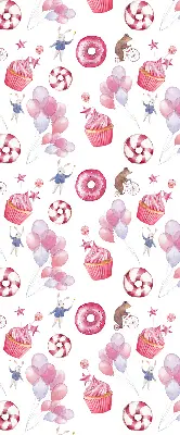 Fenster rollo Rosa Luftballons, Donuts und Häschen
