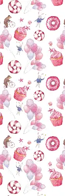Fenster rollo Rosa Luftballons, Donuts und Häschen