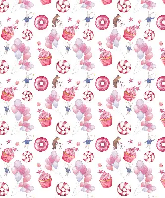 Fenster rollo Rosa Luftballons, Donuts und Häschen