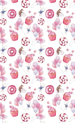 Fenster rollo Rosa Luftballons, Donuts und Häschen