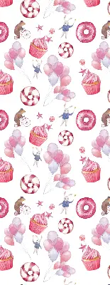 Fenster rollo Rosa Luftballons, Donuts und Häschen
