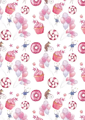 Fenster rollo Rosa Luftballons, Donuts und Häschen