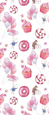 Fenster rollo Rosa Luftballons, Donuts und Häschen