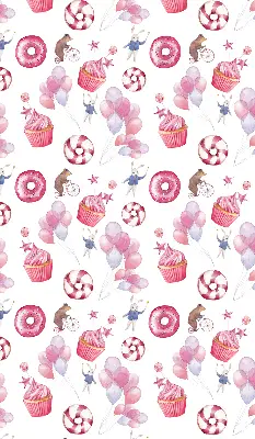 Fenster rollo Rosa Luftballons, Donuts und Häschen