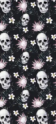 Verdunkelungsrollo Schädel zwischen Blumen