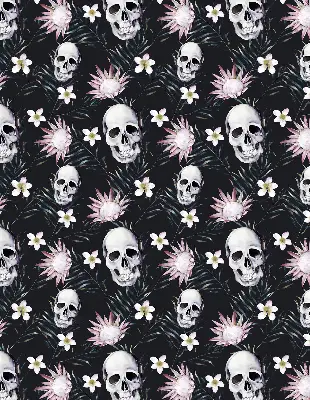 Verdunkelungsrollo Schädel zwischen Blumen