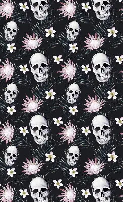 Verdunkelungsrollo Schädel zwischen Blumen