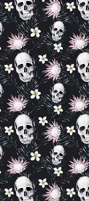 Verdunkelungsrollo Schädel zwischen Blumen