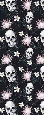 Verdunkelungsrollo Schädel zwischen Blumen