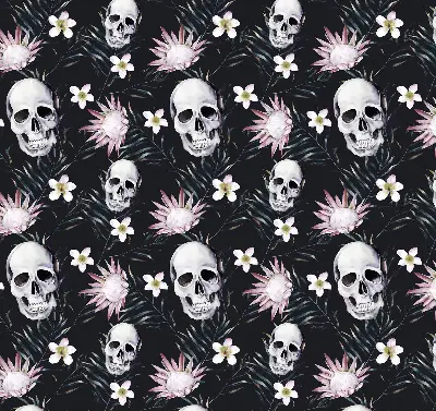 Verdunkelungsrollo Schädel zwischen Blumen