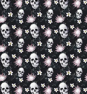 Verdunkelungsrollo Schädel zwischen Blumen