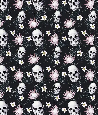 Verdunkelungsrollo Schädel zwischen Blumen