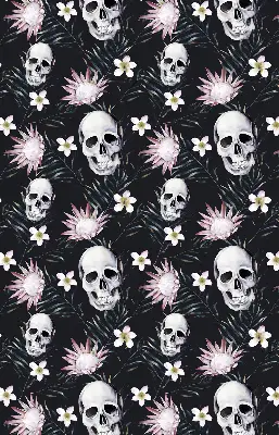 Verdunkelungsrollo Schädel zwischen Blumen