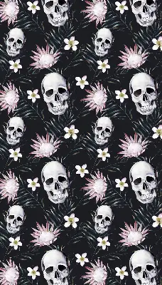 Verdunkelungsrollo Schädel zwischen Blumen