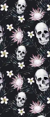 Verdunkelungsrollo Schädel zwischen Blumen