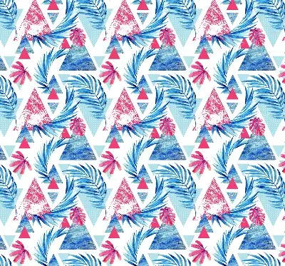 Rollo lichtundurchlässig Blaue Blätter und Dreiecke