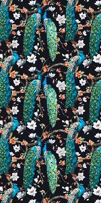 Verdunkelungsrollo Pfau mit Blumen