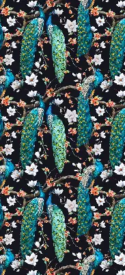 Verdunkelungsrollo Pfau mit Blumen