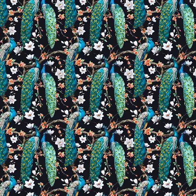Verdunkelungsrollo Pfau mit Blumen