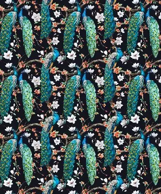 Verdunkelungsrollo Pfau mit Blumen