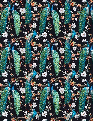 Verdunkelungsrollo Pfau mit Blumen