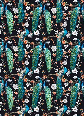 Verdunkelungsrollo Pfau mit Blumen
