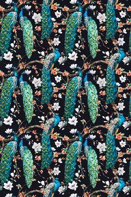 Verdunkelungsrollo Pfau mit Blumen