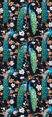 Verdunkelungsrollo Pfau mit Blumen