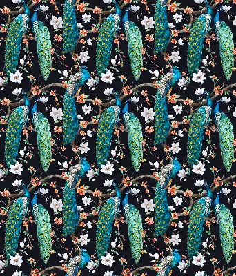 Verdunkelungsrollo Pfau mit Blumen